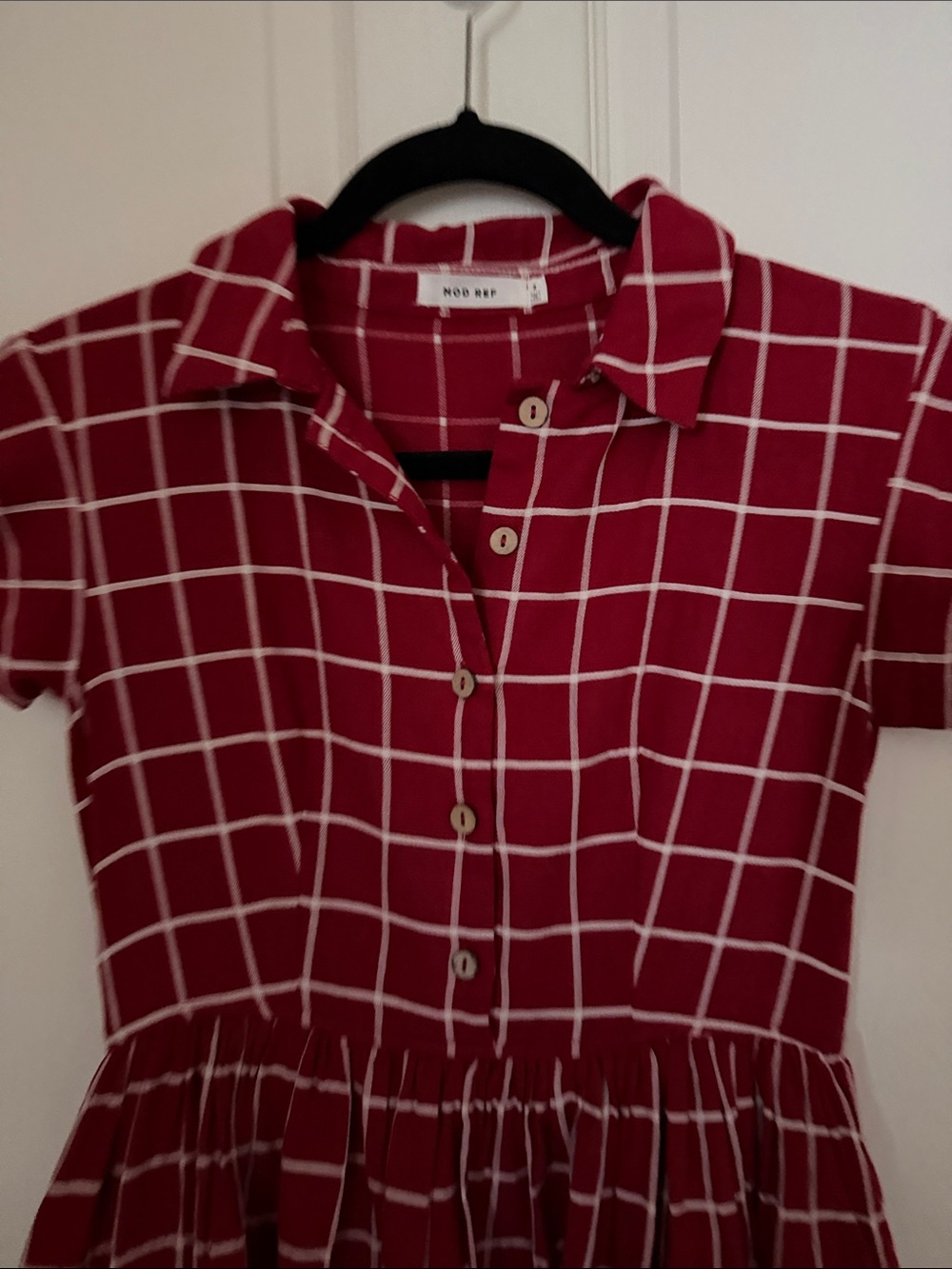 Mod Ref Red Grid Button-Front Collared Midi Dress - Picture 3 of 7